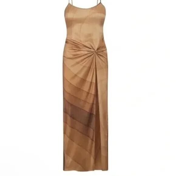 SKIMS Silk Slip Dress High Slit Nude Print Brown Size XS Elegant Party Sexy - Picture 1 of 7